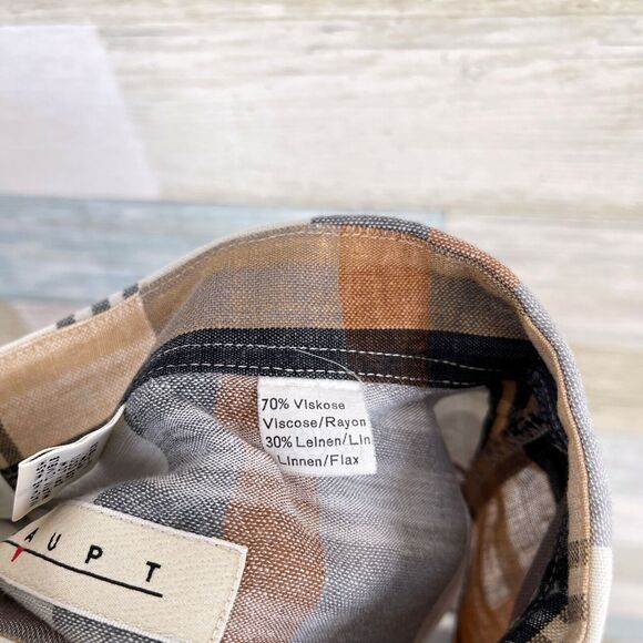 Haupt Germany Linen Blend Lawn Shirt Gray Brown Plaid Short Sleeve Mens Large - Picture 6 of 6